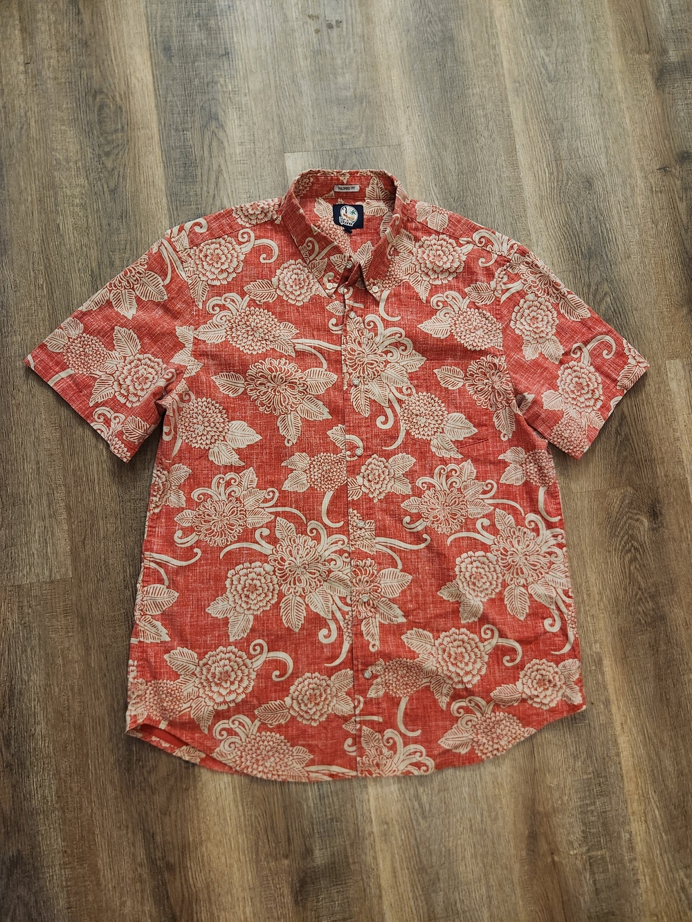 Reyn Spooner Tailored Mens 2XL Red Beige Floral Hawaiian Button Up Shirt pocket